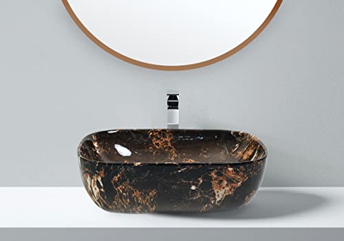 Image of REMOTION Designer Glossy Finish Table Top Ceramic Wash Basin Vessel Sink with Slim Rim |Collapsible Wash Basin | Vessel Sinks For Bathrooms (Dark Brown Wash Basin, 18 x 13 x 5.5 Inch)