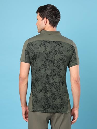 Image of TECHNOSPORT Men's Slim Fit Polyester Sporty Print Athleisure Polo T-Shirt with Half Sleeve, Moisture Wicking and Quick Dry