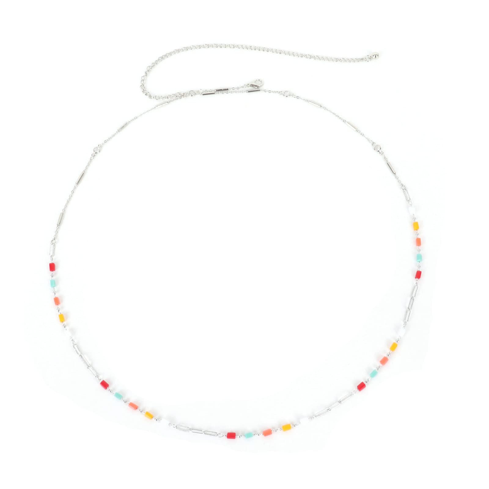KLXSIVU Waist Chains For Women Zilver Goud Sexy Body Chain With Colorful Stone Belly 90cm (one Size)
