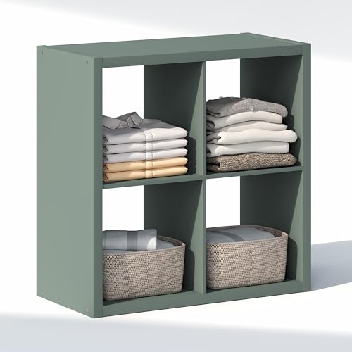 Image of Furinno Cubic Extra Thick 4-Cube Closet Organizers and Storage, Sage Green | 14.6 x 30 x 30 in, Open Shelf Closet Storage, Closet Organizer, for Wardrobe, Bedroom, Living Room