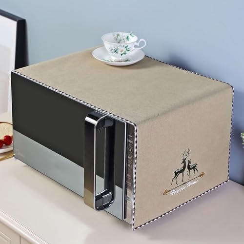 Image of Zollyss Microwave Oven Cover, Cotton Linen Dust-proof Fabric, Deer Design,100 x 35 cm (Beige)