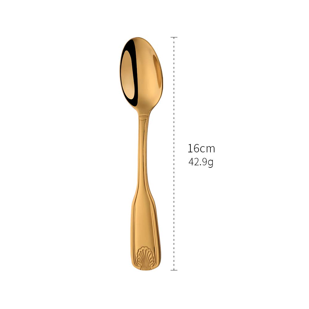 QOBIMOON 12-Piece 18/0 Stainless Steel Teaspoon, Shell Pattern Teaspoon Commercial Quality 6.5 Inches, -Gold
