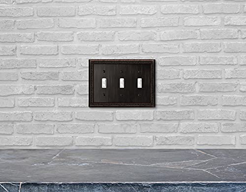 Image of Henne Bery Sunken Pearls Heavy Duty Decorative Wall Plate Switch Plate Outlet Cover (Triple Toggle, Aged Bronze)