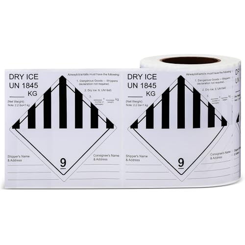 Image of 500 Pcs Dry Ice Shipping Labels, Un1845 Dry Ice Stickers, 6 inch x 6 inch