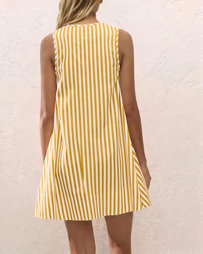 Image of Women Summer Sleeveless Babydoll Mini Dress Scoop Neck Loose Fit Tank Dresses Party Ruched Short Dress with Pockets