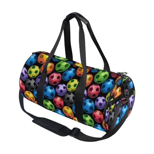 Color Football Sports Duffel Bag Large Barrel Gym Bag with Full Print Design, Adjustable Strap Spacious Storage for Workout Training Outdoor Activities and Weekend Trips