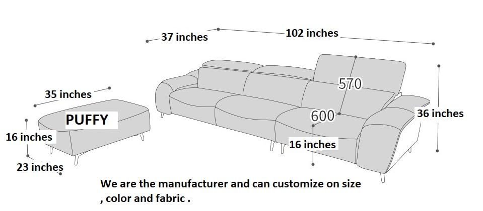 Image of Fabrique Alusia 4 Seater Blue Leatherette Sofa Set with Puffy & Movable Headrest | Modern Comfortable Design for Living Room & Office | Easy to Move | Stainless Steel Legs