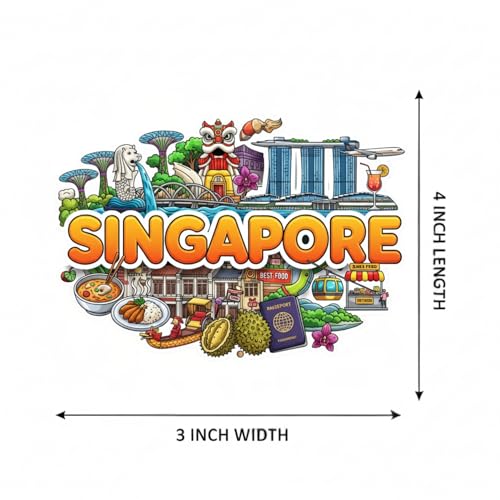 Image of Souvenir Fridge Magnet | 4x3 Inch Collectible Travel Decor | Strong & Durable Refrigerator Magnet with Iconic Landmarks for Travelers (Singapore)