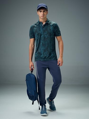 Image of TECHNOSPORT Men's Slim Fit All Over Print Polo Neck T-Shirt with Technocool+, UPF50+ for Regular Use