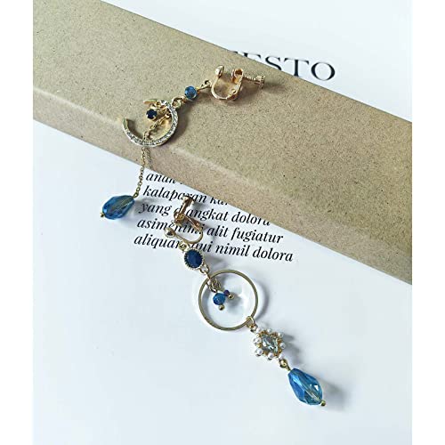 REELMAR Clip on Earrings for Women Dangle Asymmetrical Sun and Moon Earrings Gold Long Boho Earrings Dangling Chain Drops Bohemian Statement Earrings Jewelry 5