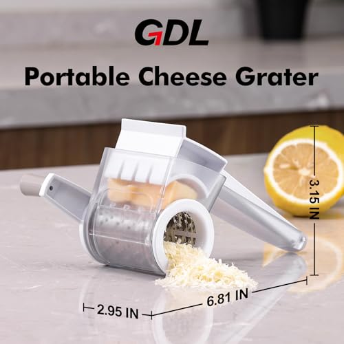 Image of GDL Cheese Grater Hand Crank, Kitchen Rotary Grater Handheld, Dishwasher Safe Parmesan Cheese Grater with Stainless Steel Blade for Hard Cheese,Chocolate,Nuts (White+Grey)
