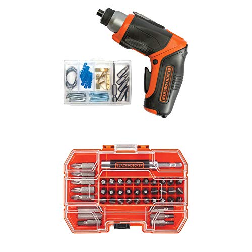 BLACK+DECKER 4V MAX Cordless Screwdriver, Rechargeable with Screwdriver Bit Set, 42-Piece (BDCS40BI & BDA42SD)
