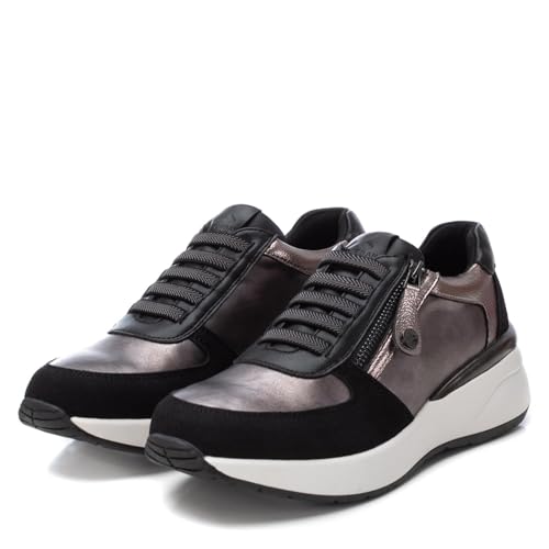 Xti Para Mujer. 14335801-NEGRO Zapatillas 143358 Negro, Plateado (36), Plata, Plano, Cordones, Cremallera, Casual - 6