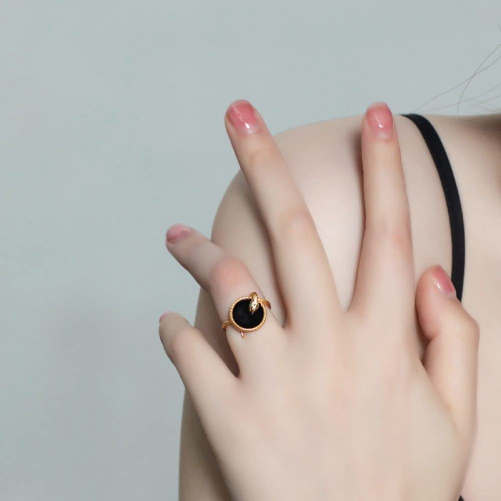 HGJH Anello Regolabile,Chunkyrings Regolabili per Donna Grande Tondo Naturale Nero Onice Argento Sterling 925 Nodo Celtico Placcato Oro 7 Chakra FEDI Nuziali Promettono Anelli per Ragazze Signore