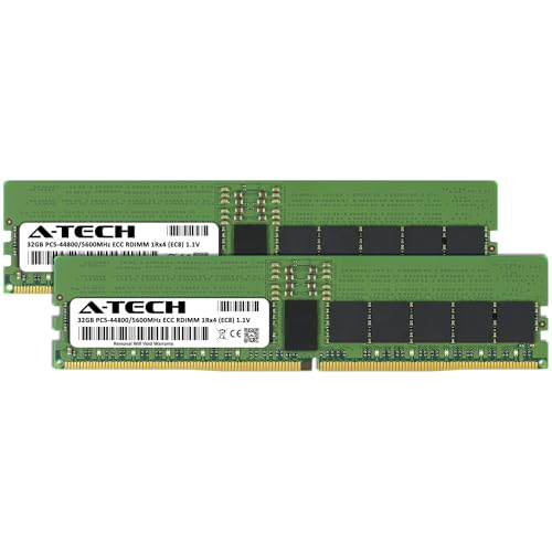 Image of A-Tech 64GB Kit (2x32GB) DDR5 5600MHz PC5-44800 ECC RDIMM 1Rx4 (EC8 10x4) Single Rank 1.1V ECC Registered DIMM 288-Pin Server RAM Memory Upgrade Modules (A-Tech Enterprise Series)