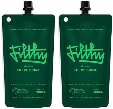 Filthy Olive Brine for Cocktails, 8 Oz Pouch, 2 Pack