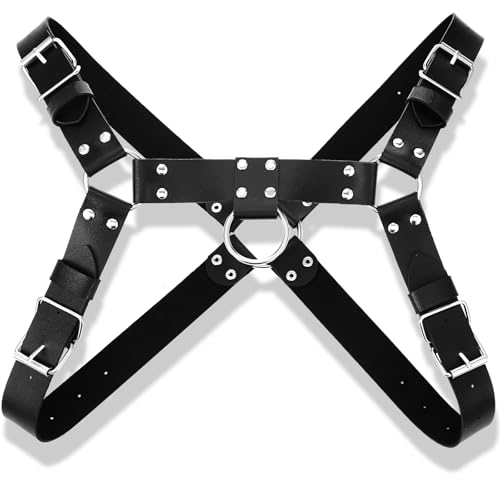 BBTO Brust Harness für Herren Verstellbares Brustgurt mit Schnalle Ring Punk Körpergurt Brustgeschirr für Männer für Halloween Kostüm(Klassiker Schwarz)