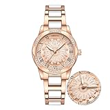 NIBOSI Damenuhr Analog Quarz Modieuhr mit Diamantzifferblatt Einzigartige Uhr mit drehbarem Zifferblatt Exklusiv für Frauen entworfen Exquisite modische Luxusuhr aus Edelstahl(Rosa)