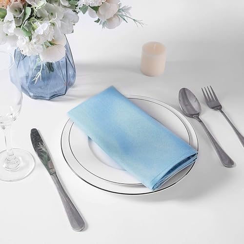 Image of Dining Table Napkins Polycotton Set of 6 Cloth Napkins for Dining Table Dinner Napkins Cloth 17x17 Inches for Party Wedding Cocktails Restaurant Decoration Regular Use Napkins-Light Blue