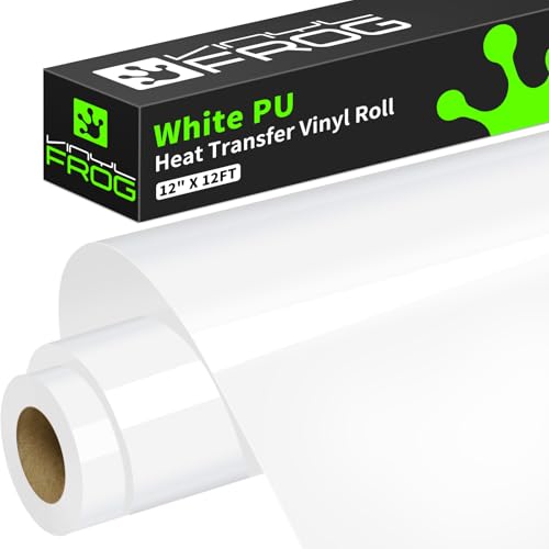 Image of VINYL FROG White Heat Transfer Vinyl Roll 12 inch x12ft Matte HTV Vinyl | White Iron on Vinyl for T-Shirts, Heat Press Vinyl for DIY Craft Designs Easy to Cut & Peel Off & Transfer