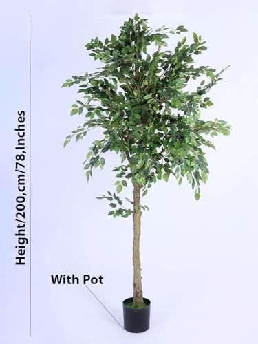 Image of ARICK DECOR 6.5Ft Large Artificial Ficus Tree - 6.5ft Tall Faux Lush Fig Tree with Natural Wood Trunk in Pot - Realistic Greenery for Living Room, Office, Hotel & Indoor Decor (99.7W x 200H cm)