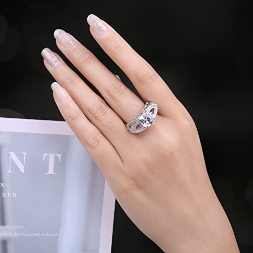 JewelryPalace Love Heart 3.5ct Cushion Cut Cubic Zirconia Engagement Rings for Women, Luxury Cross 14K Gold 925 Sterling Silver Promise Ring for Her, Flower Leaf Wedding Rings4