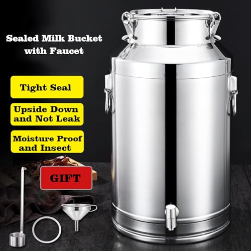 Lata de Transporte de Leche de Acero inless - contenedor líquido 5L con Grifo Spigot para lácteos, Vino y té