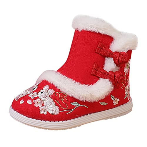 Big Girl Size 6 Boots Gilrs Cloth Shoes Rubber Sole Warm Winter Snow Boots Embroidery Print Cotton Boots