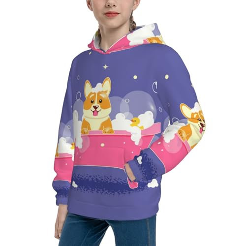 Dog Washes in a Pink Bath Kid Hoodies Boys Sweatshirts Girls Pullover with Pocket2