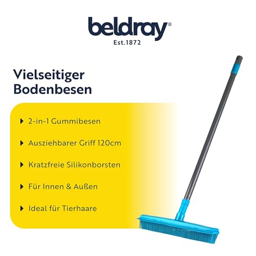 Beldray Besen mit Stiel 120cm, Tierhaarentferner & Gummibesen 2in1, Kehrbesen Silikonborsten Kratzfrei, Ausziehbarer Griff für Innen & Außen, Bodenbesen für Teppiche & Hartböden, Universal – Bild 3