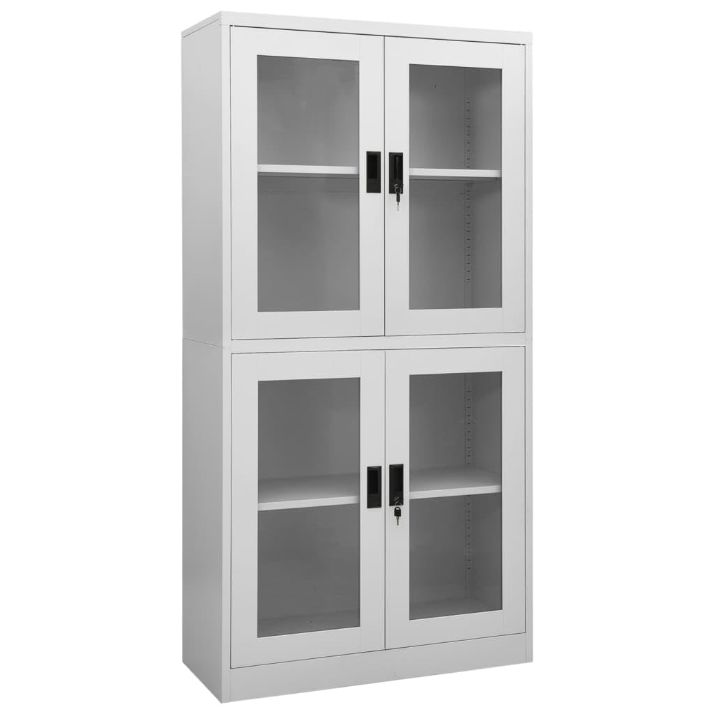 Armoire de bureau en acier gris clair 90x40x180 cm avec 4 portes en verre trempé