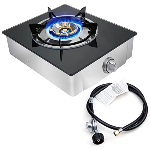 Propane Gas Cooktop 1 Burners Gas Stove portable gas stove Tempered Glass Single Burners Stove Auto Ignition Camping Single Burner LPG for RV,Apartments,Outdoor