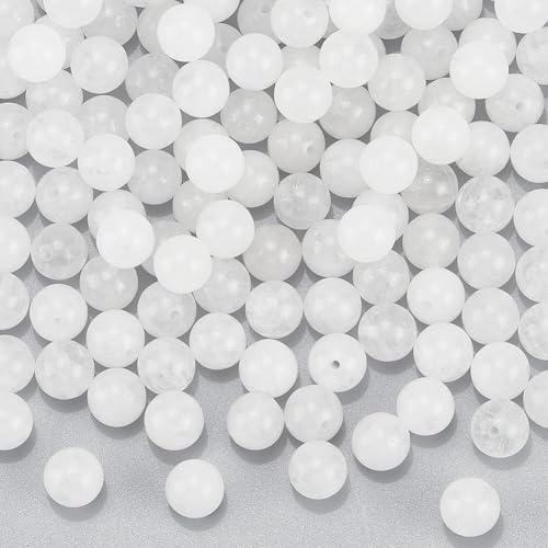 nbeads 1 Strand Inclure 120 PCS 8mm Naturel Blanc Jade Gemstone Ronde Perles en Pierre Lâche avec 1mm Trou pour DIY Bracelets Colliers Fabrication de Bijoux