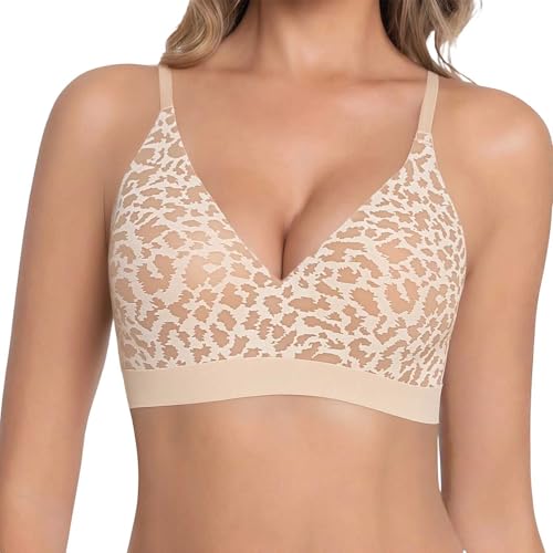 Sujetador sexy para mujer, estampado de leopardo, ropa interior push-up, cuello de pico, sujetador clásico, fitness, yoga, sujetador, cómodo, diario, ropa interior, café, 38