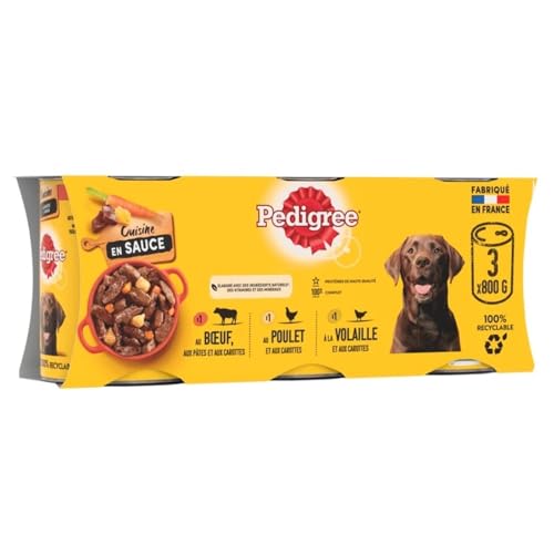 Pedigree Küchenboxen in Sauce für Erwachsene Hunde, 3 Sorten, 3 x 800 g