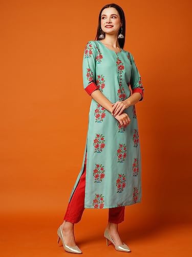 Image of ANNI DESIGNER Women's Cotton Blend Kurta With Pant