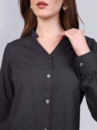 Image of Urbano Fashion Women's Modal Viscose Full Sleeve Regular Fit Casual Solid Shirt with Mandarin Collar