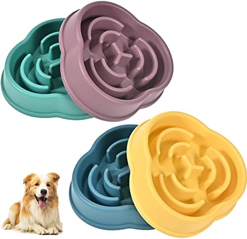 Slow Feeder Dog Bowls for Small Medium Dog, Puzzle Slow Feeding Pet Bowl with Anti-Slip Shim for Puppy Dog, Non-Toxic Preventing Choking Healthy Slower Food Feeding Dishes (4pc Multi-Color)