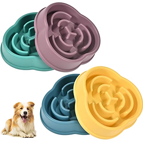 Slow Feeder Dog Bowls For Small Medium Dog, Puzzle Slow Feeding Pet Bowl With Anti-Slip Shim For Puppy Dog, Non-Toxic Preventing Choking Healthy Slower Food Feeding Dishes (4Pc Multi-Color) #TOP3