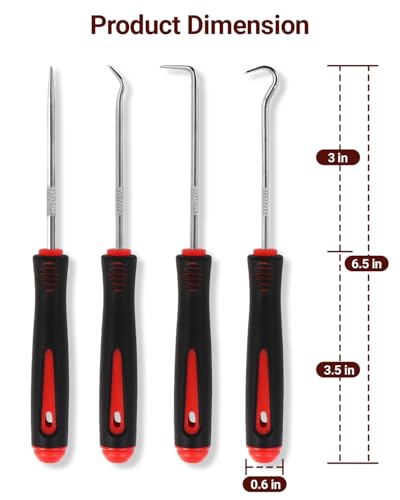 4-Piece Hook and Pick Set, Precision Automotive Pick Tool &amp; O Ring Pick Set with Comfort Grip &amp; Anti-Slip Shaft for Oil Seal, Gasket Removal, and Electronic Repair