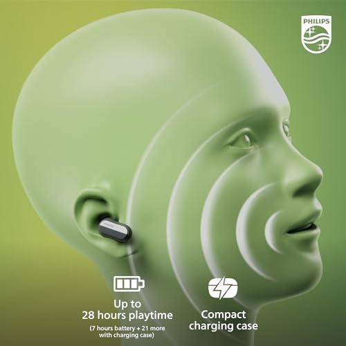 Image of Philips T6908 True Wireless Headphones with Hybrid Noise Canceling Pro (ANC), Conversation Hearing Mode, Bluetooth Multipoint, IPX4 Water Resistance, Black