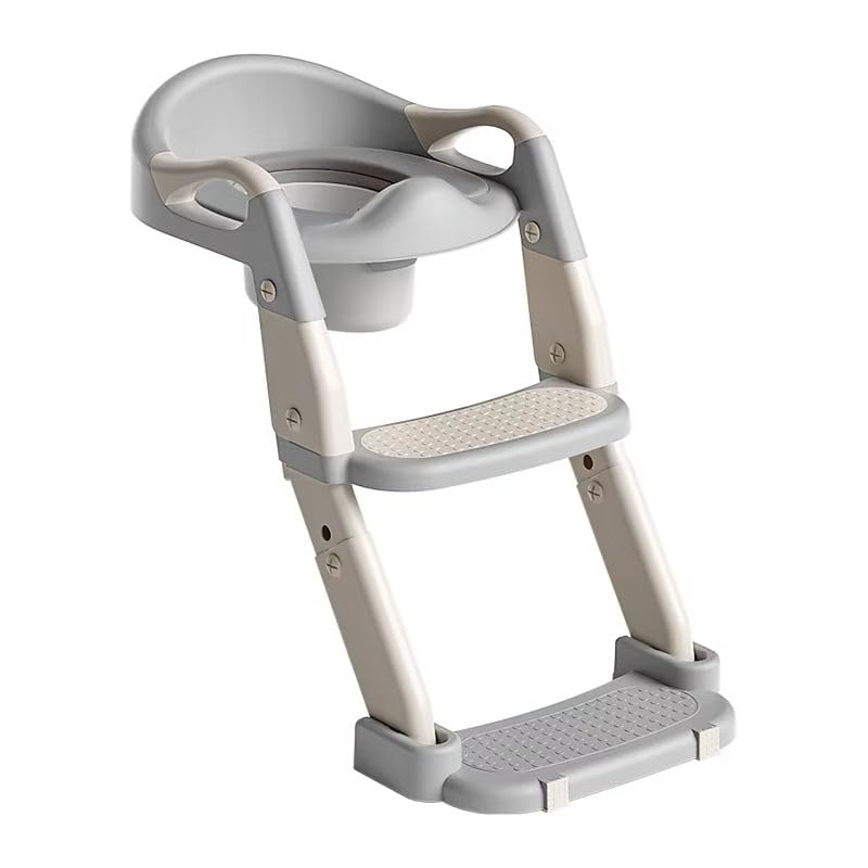 Image of Western Toilet Potty Seat For Kids, Baby Potty Training Seat Chair With Ladder, Adjustable Step Height, Cushion Seat | Kids Toilet Seat | Potty Seat For 1-8 Years Child Boys Girls (MNPL3 GREY)