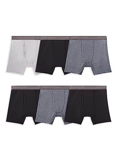 Fruit of the Loom Herren 360 Stretch Boxershorts (Quick Dry & Moisture Wicking) Retroshorts, Regular Leg – Coolsoft – 6er-Pack schwarz/grau, Large