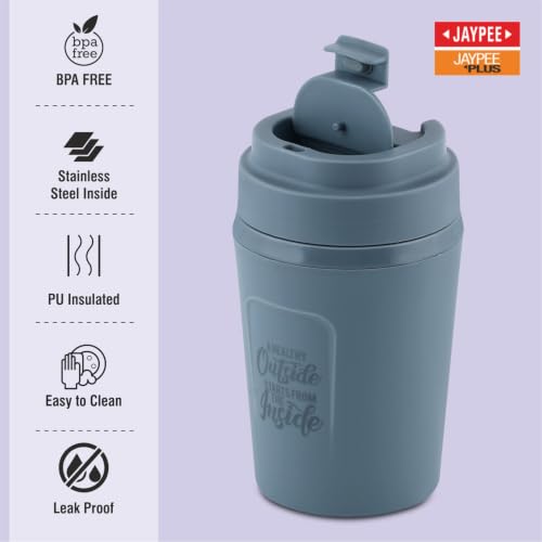 Image of JAYPEE ZIPSIP Pu Insulated Stainless Steel Coffee Mug 325 ml Travel Mug Suitable for Car, Tumbler Bottle, Tea Cup, Matte Finish Non Slip, P. Plum