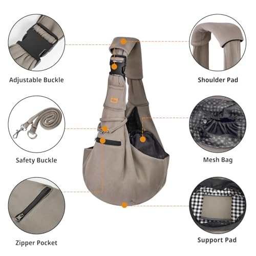 CUBY Dog and Cat Sling Carrier - Hands Free Reversible Pet Papoose Bag - Soft Pouch and Tote Design - Suitable for Puppy, Small Dogs Cats Outdoor (Khaki Senior, Adjust Strap 2.0)… - Image 5