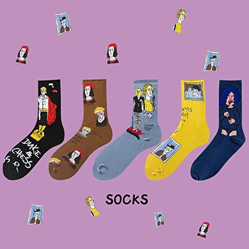 5 Pairs Cotton Aesthetic Novelty Funny Crew Socks for Women Teens Girls Casual Collection Dress Black White2