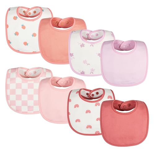 Image of Tiny Twinkle Baby Feeding Bibs 8 Pack - Waterproof and Absorbent Infant Drool and Feeding Baby Bibs (Girl Print 8-Pack)