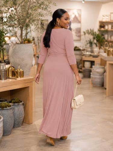 Image of PinkPatty Women's Plus Size V Neck 3 /4 Sleeve Boho Maxi Dress with Pockets