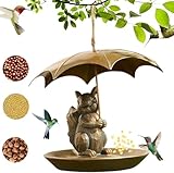 Animal Bird Feeder with Umbrella - Cute Squirrel, Cat, Dog Metal Wild Birds Feeders for Outdoors Hanging,Bird Feeder Umbrella, Garden Decor for Backyard, Gifts for Lovers Women Men (Squirrel)