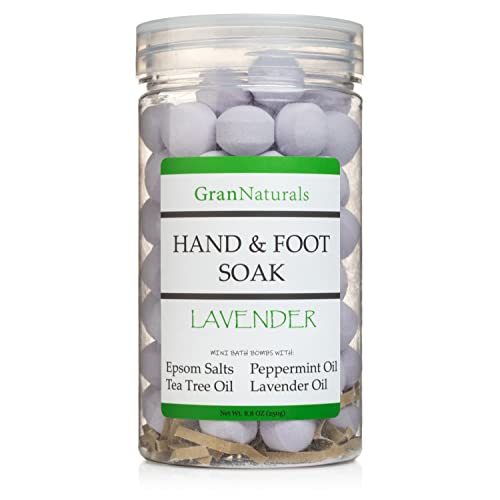 GranNaturals Mini Bath Bombs for Hand and Foot Soak - Lavender - Manicure & Pedicure Epsom Salts Fizz Balls for Softening Skin, Cuticles & Calluses - Tea Tree, Lavender, Peppermint Essential Oils
